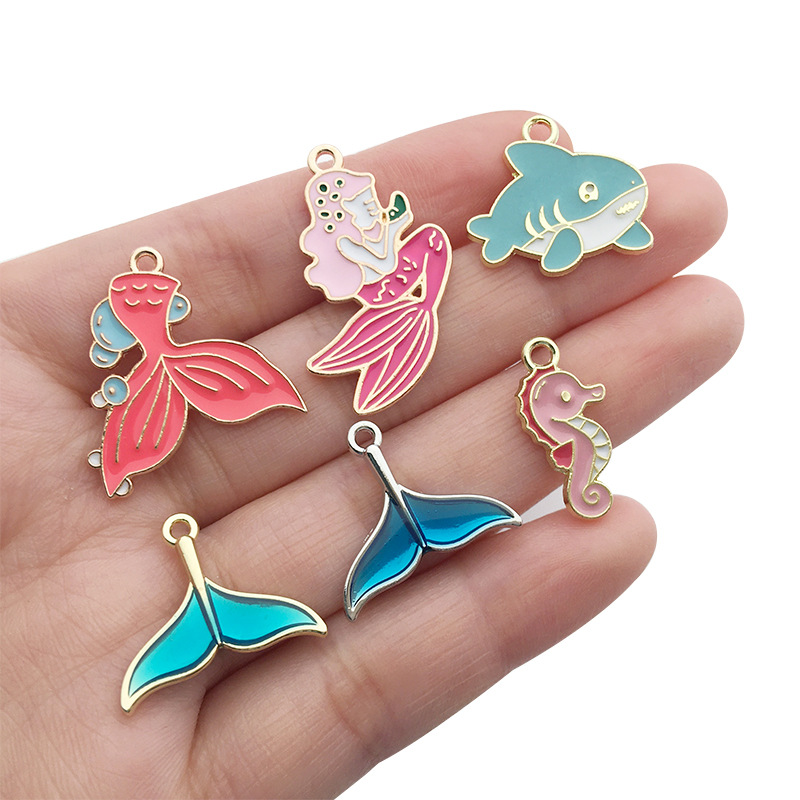 DIY Ornament Accessories Japanese and Korean Style Dripping Oil Summer Ocean Beach Starfish Shell Mermaid Jellyfish Dolphin Pendant