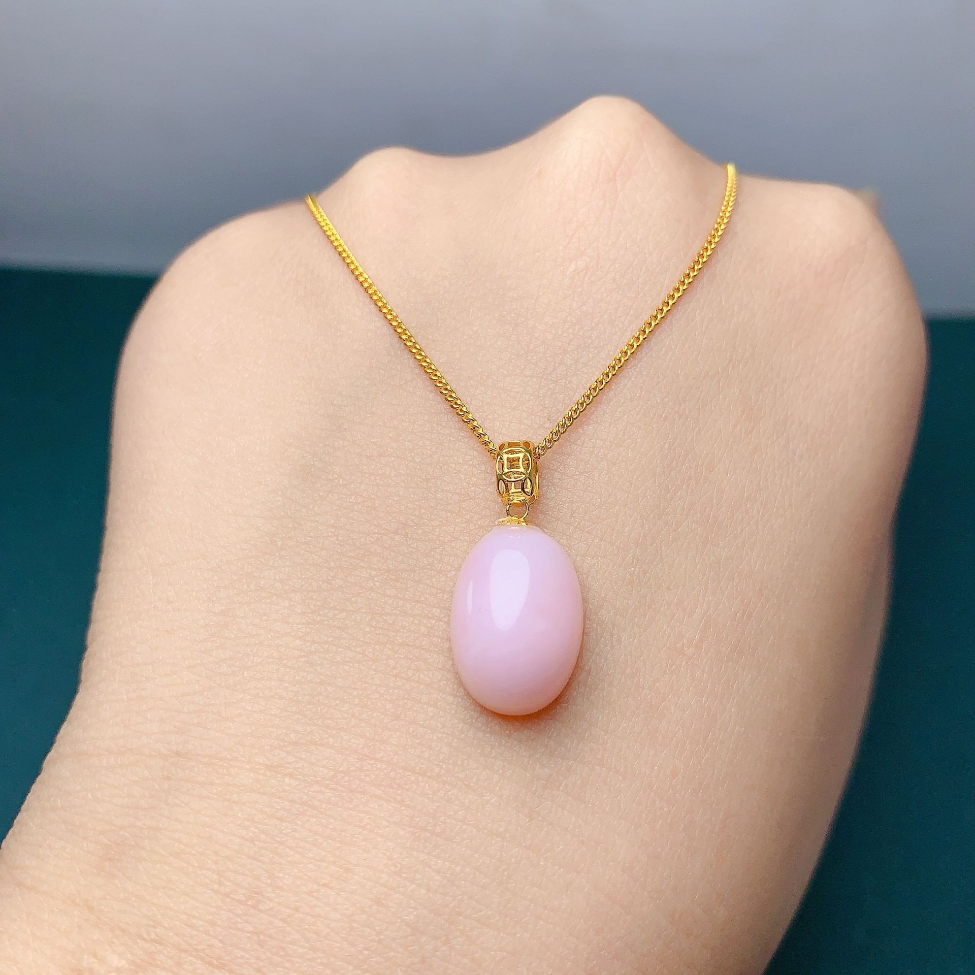 天然粉澳宝吊坠订婚结婚情人节礼物搭配18k金扣子女士锁骨链项链