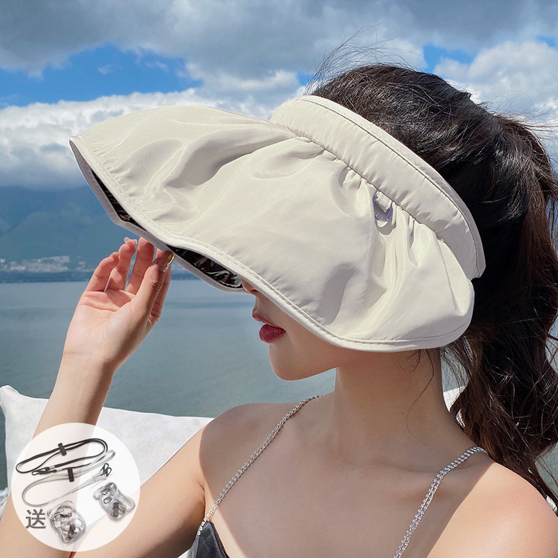 Summer Sun Hat Korean Style Sun Hat Big Brim Cover Face Internet Celebrity Shell Hat Portable Curly Headband Sun Lady Hat
