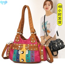 Women's Bags Real Washed Leather Biker Bags Solid Color Wome