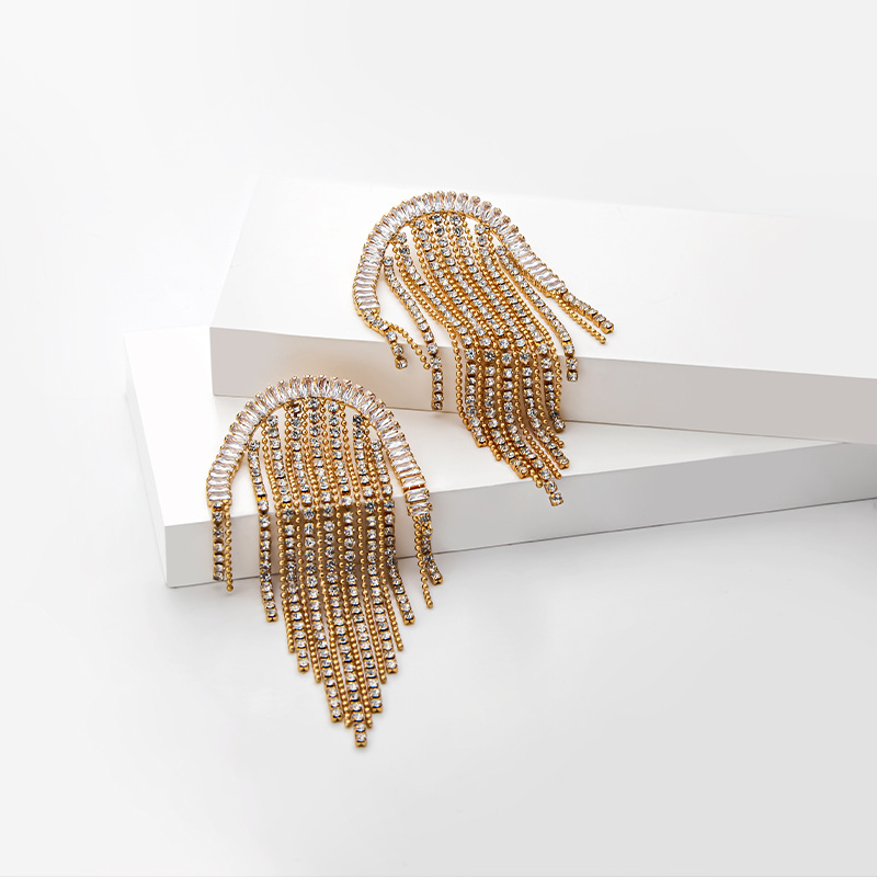 欧美时尚流苏长款耳坠镶钻不规则耳环轻奢高级感耳钉个