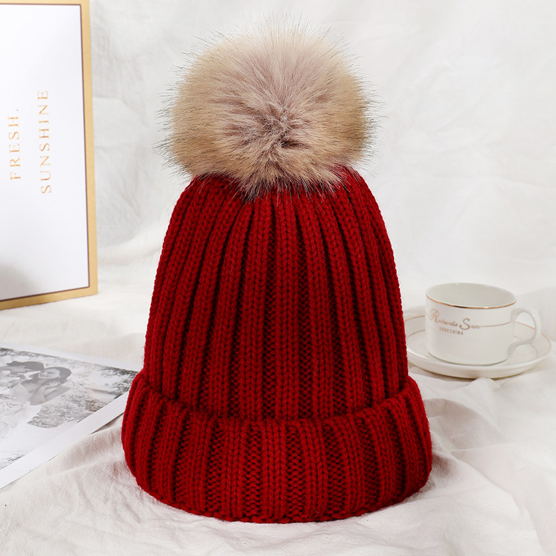 Autumn and Winter New Knitted Hat Women's Solid Color Korean Style Fur Ball Warm Japanese Sleeve Cap Men's Casual All-Matching Simple