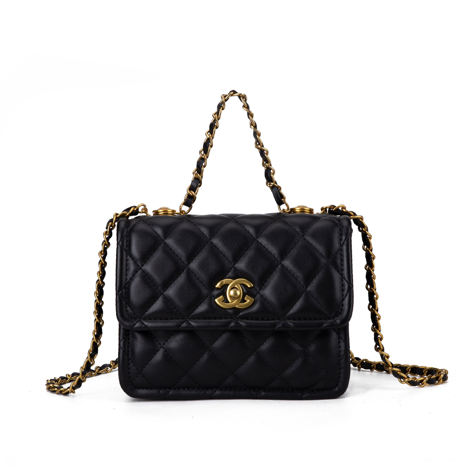 2022小香风菱格链条绣花钮扣仿羊皮女包百搭单肩手提斜挎高品质