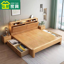 北欧实木床1.5米1.8m米主卧双人床单人带灯豪华原木现代简约高箱