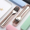 Stainless steel tableware suit student adult children Portable chopsticks Spoon Fork Gift box suit tableware Three