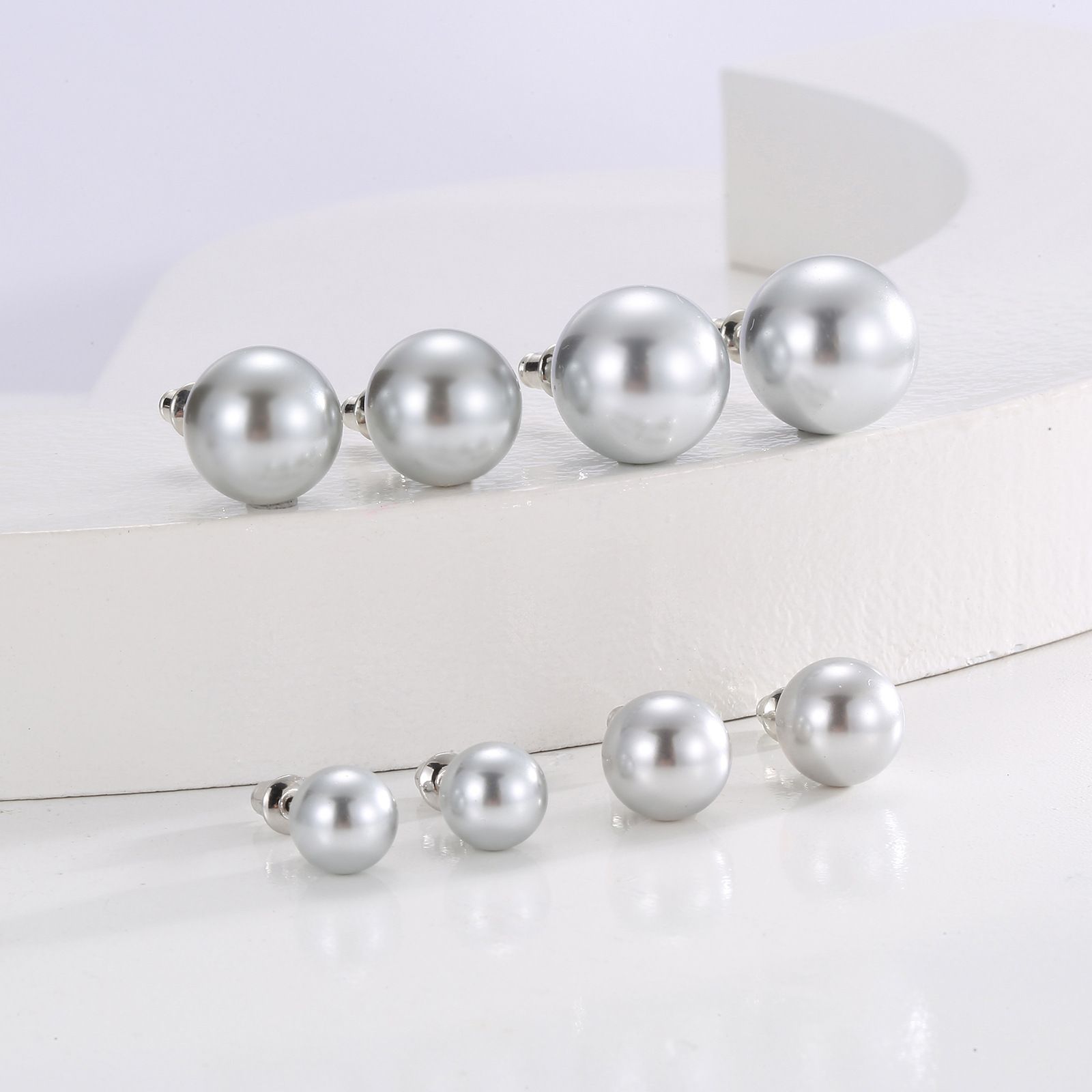 法式复古灰色极简珍珠耳钉女韩系清冷耳饰优雅百搭小饰品一件代发