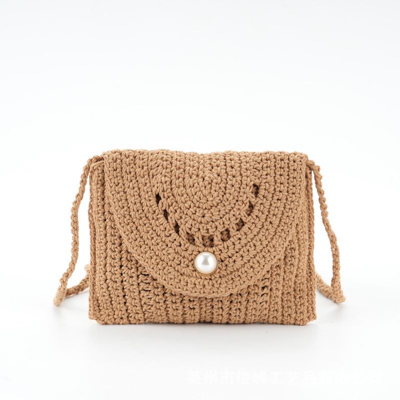 珍珠翻盖棉绳镂空编织包包女生手提包包百搭休闲单肩包手拎包