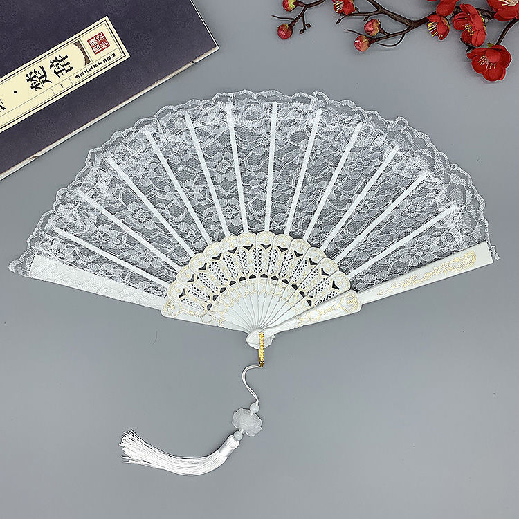 European Style Vintage Lace Women's Fan Summer Orchid Fan Dance Performance Photography Photo Props Folding Fan