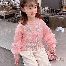 女童春秋新款卫衣2023童装女孩洋气套头韩版儿童粉色长袖上衣