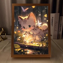 灯光画相框厂家阳光猫咪小夜灯装饰艺术ins氛围灯礼物跨境
