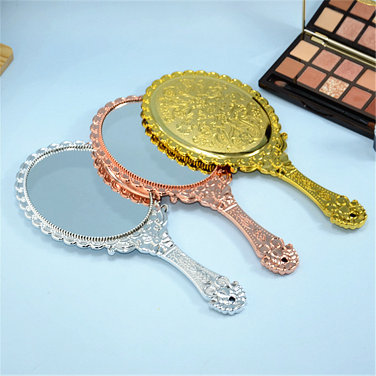 Yiwu Foreign Trade Beauty Hand-Held Makeup Mirror Retro Portable Portable Mirror with a Floral Border Hand-Held Hand-Held Mirror