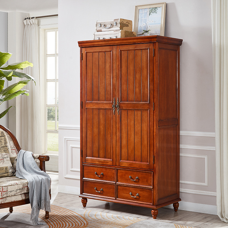 美式实木单门衣柜家用卧室收纳小衣橱60cm欧式挂衣柜带镜现代简约