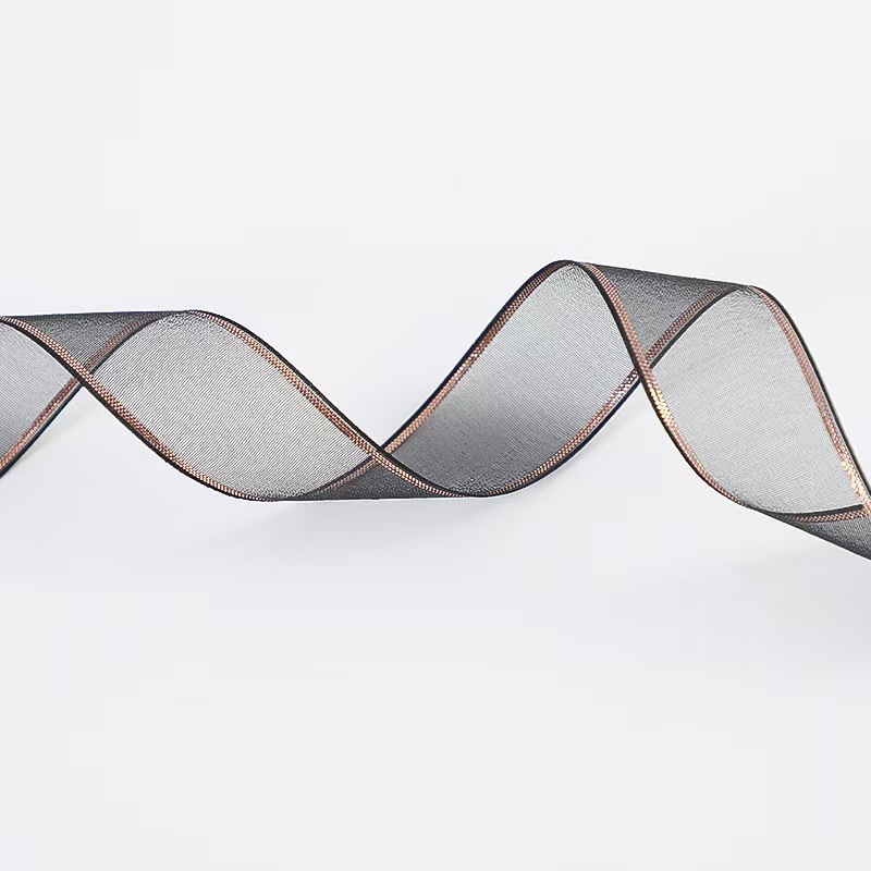 高端半透明雪纱带玫瑰金金边纱带雪纺带礼品烘焙蝴蝶结丝带