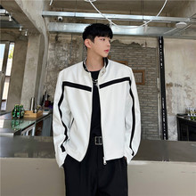 春秋季款潮流时尚个性设计感黑白拼色小众款韩版休闲立领夹克外套