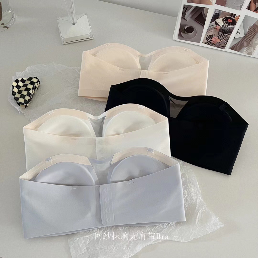 露肩美背网纱抹胸无肩带内衣防滑一字围性感聚拢舒适文胸罩