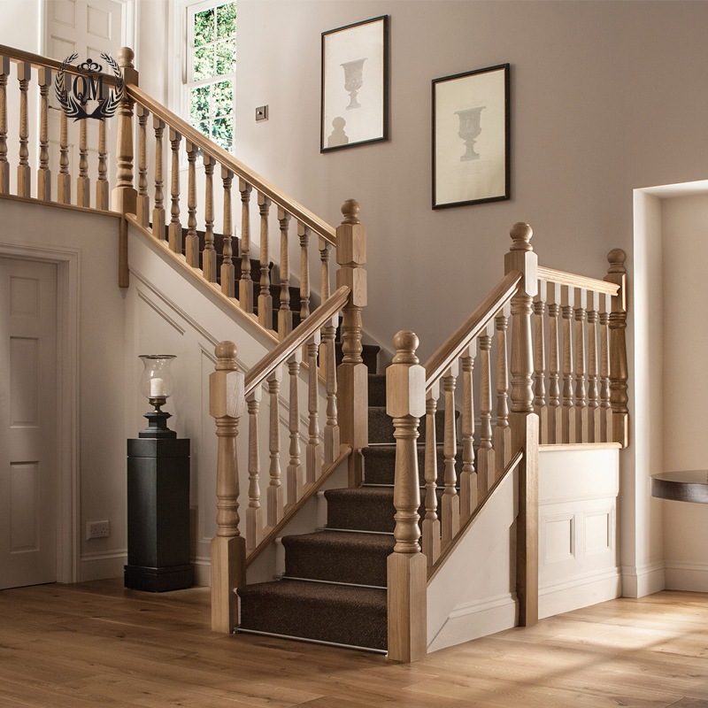 实木美式楼梯红橡木扶手踏步板上海别墅复式家用旋转全屋b01