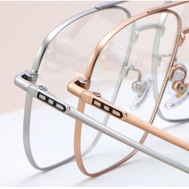 双梁纯钛大框银色飞行员款男士平光镜深圳ip电镀大脸素颜时尚镜架