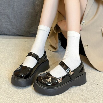 黑色百搭日系jk洛丽塔厚底小皮鞋女夏季2023新款圆头法式玛丽珍鞋