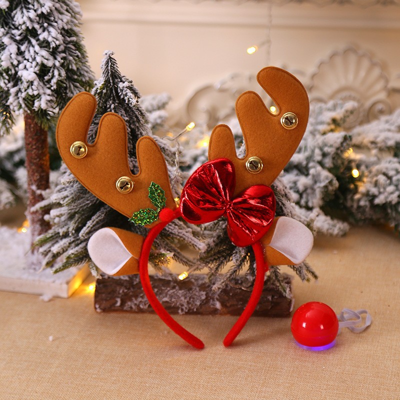 Christmas Decorations Hair-Hoop Headband Antlers Head Buckle Headdress Elk Horn Antlers Red Nose Children Dress up Shooting Props