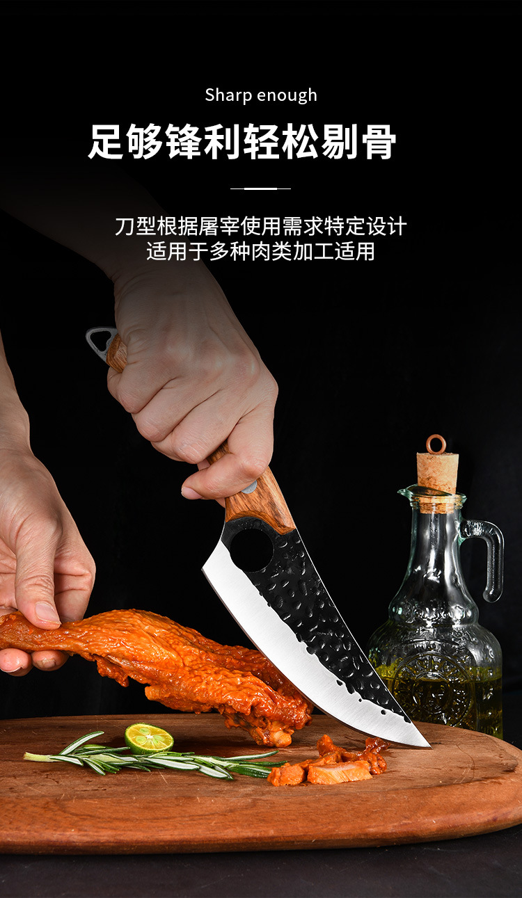 现货手工锻打锤纹屠宰弯刀商用肉档专用刀切牛羊肉分割刀锋利剔骨