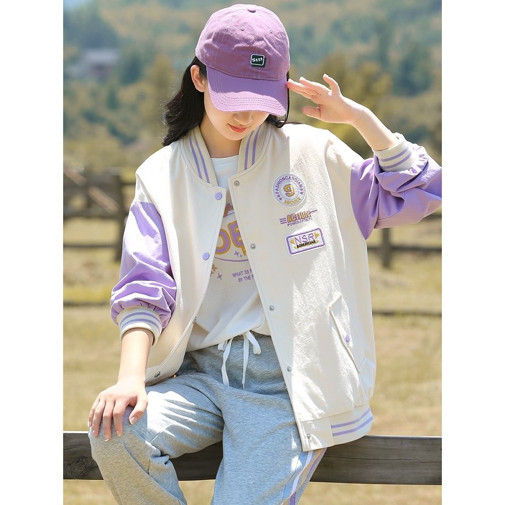 初中学生秋装棒球服外套少女大童春秋季高中女生学院风衣撞色夹克