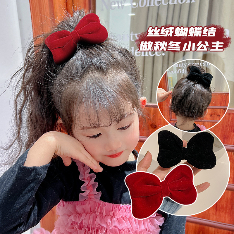 Children's Autumn and Winter Hair Accessories Velvet Texture Bow Barrettes Cute Girls Do Not Hurt Hair Broken Hair Hairpin Clip Headdress