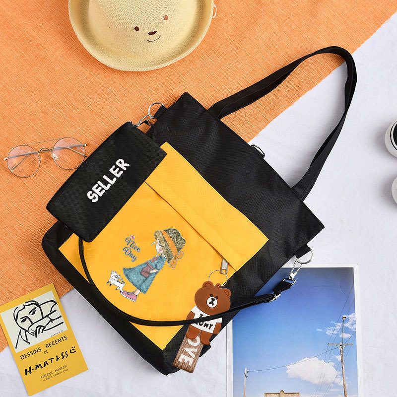 Multifunctional School Bag Canvas Handbag Student shoulder bag Tote crossbody bag