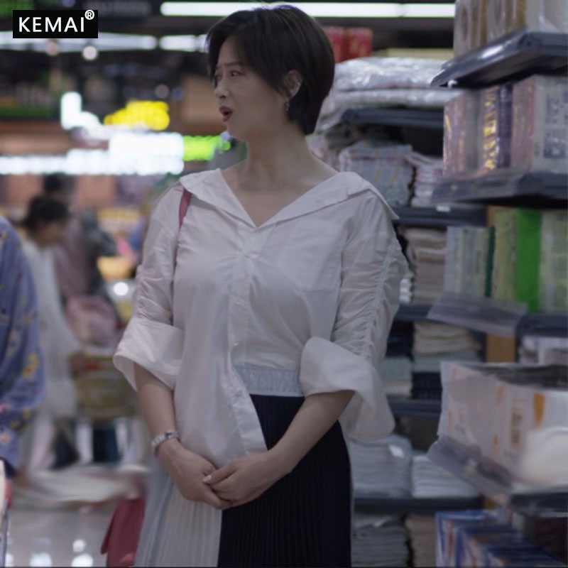 kemai柯麦小舍得田雨岚蒋欣同款袖子抽褶白色衬衫不压