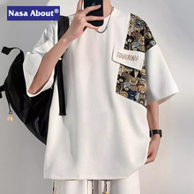 NASA新中式套装华夫格短袖T恤男夏季潮牌潮流中国风宽松大码体恤