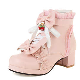 0成交0笔成都市韩版女童鞋蝴蝶结可爱公主短靴粗高跟初高中学生皮靴