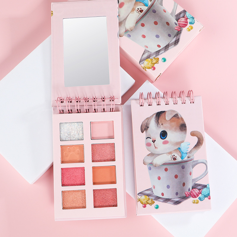 Cartoon Cat 8-Color Pocket Notebook Eye Shadow Plate Eight-Color Animal Eye Shadow Matte Shimmer Sequins Glitter Eye Shadow