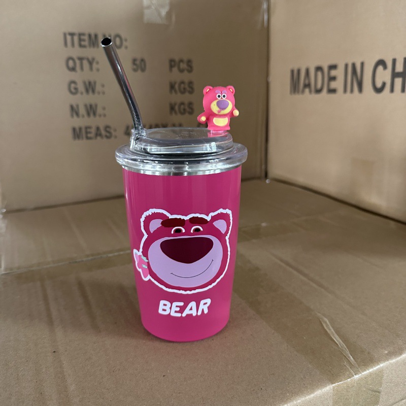 Vietnam Thailand Strawberry Bear Good-looking Drinking Cup Straw Cup Women's Coffee Cup Thermos Cup Girl Office Cup