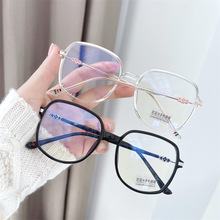 新款TR90轻质方框渐变色透明框近视眼镜复古素颜韩版防蓝光平光镜
