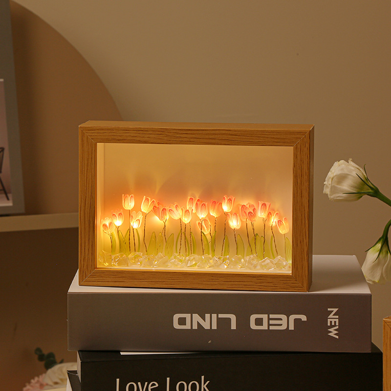 Internet Celebrity Photo Frame Tulip Small Night Lamp Led Bedroom Night Light Birthday Qixi Gift Girl Flower Ambience Light