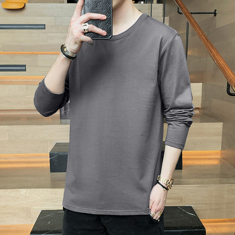 2023 Bottoming Shirt Men's round Neck Pullover Fashion Sweater Boys Top Korean Style Long Sleeve T-shirt Versatile Simple Men