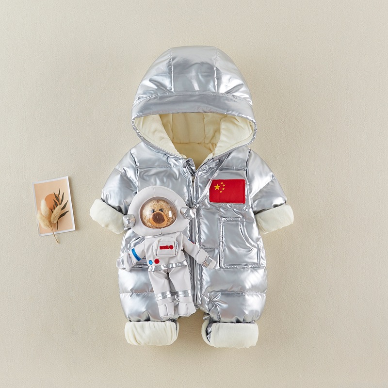 太空人冬季装婴儿羽绒服连体衣新生幼儿宇航员宝宝外出白鸭绒抱衣