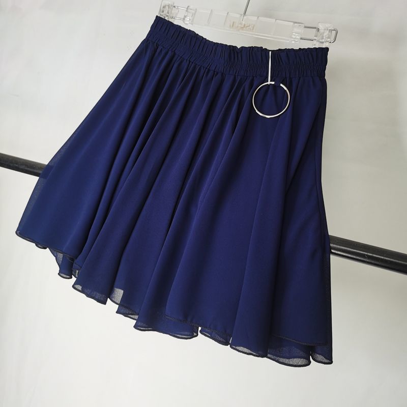 夏季雪纺半身短裙防走光大摆伞裙藏蓝色舞蹈裙子蕾丝鱼尾仙女裙裙