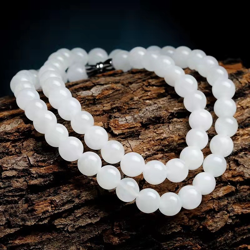 新疆和田白玉汉白玉短款项链 仿玉圆珠8mm珠子项链羊脂级气质女款