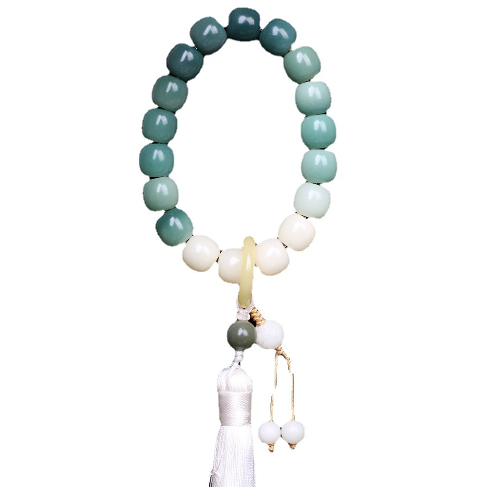 Greenery Leather Bodhi Hand-Held Gradient Color Old Bodhi Root Barrel Buddha Beads Crafts Bodhi Seed Car Hanging Men and Women Wholesale