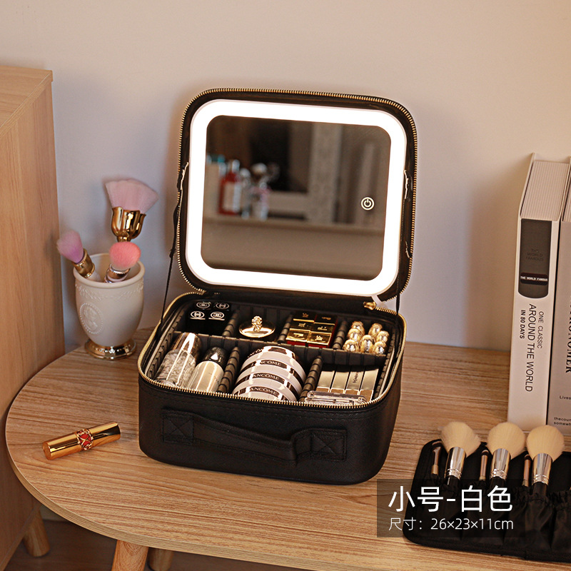 Large Capacity Cosmetic Bag Removable Partition with Light and Mirror Cosmetic Storage Bag Portable Portable Travel Bag
