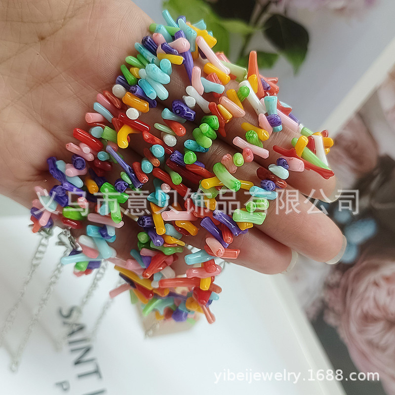 Irregular Sea Bamboo Coral Seedling Material Clavicle Chain Candy Color Light Luxury Minority Female Temperamental Bracelet Beaded Necklace Short