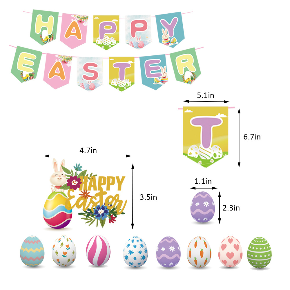 Happy Easter Hanging Flag Easter Balloon Banner Decoration Set Easter Rabbit Egg Balloon