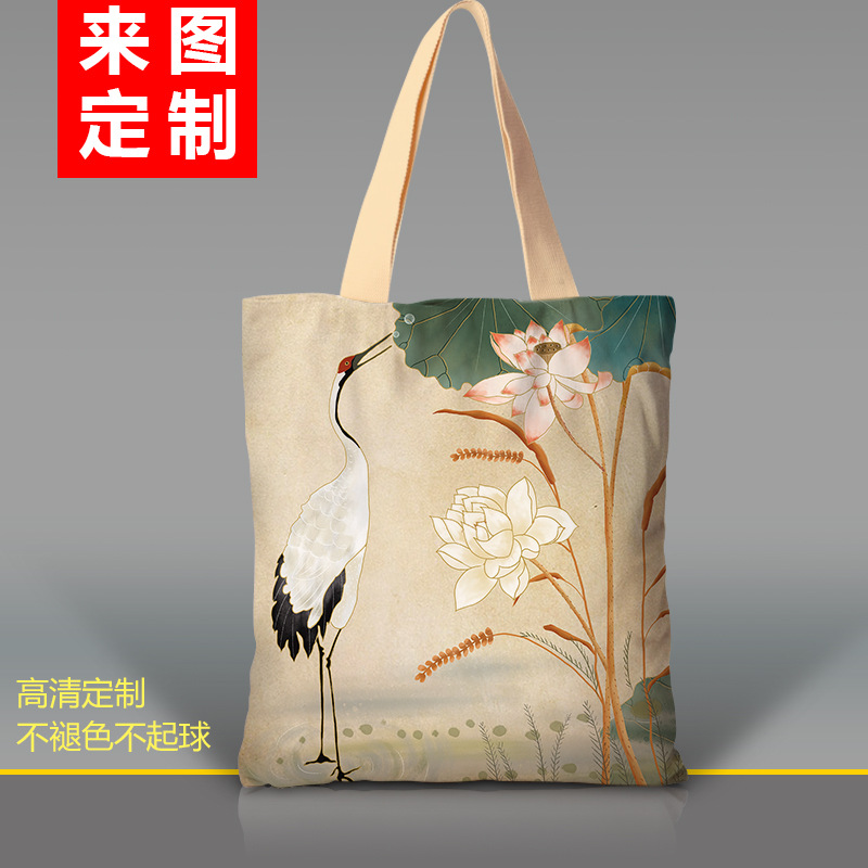 Palace Museum Canvas Bag National Fashion Crane Peking Opera Private Custom Chinese Style Ancient Style Single Shoulder Women's Canvas Bag Bag