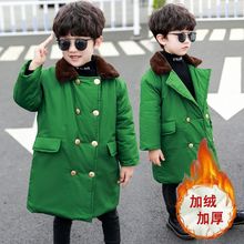 儿童绿大衣加棉加厚保暖中长款军绿色男童复古外套老式棉衣加绒潮