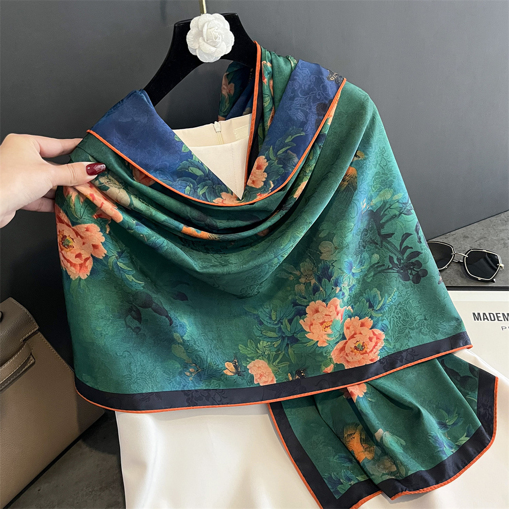 香云纱花萝长巾高端双面提花中国风丝巾女披肩重磅真丝围巾送妈妈