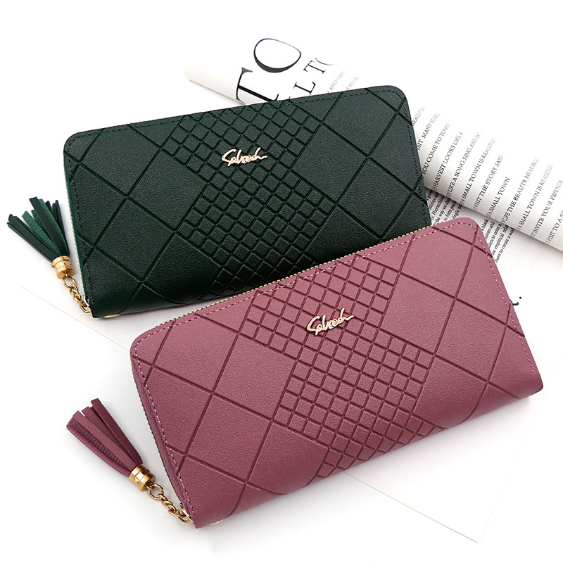 Korean Style Large Capacity Portable Belt Women's Card Holder Mobile Phone Bag Wallet Women's Long Tassel Zipper Handbag