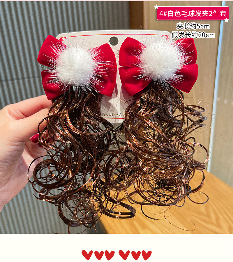 冬季流行元素亮片适用人群儿童种类发夹,发卡颜色4#白毛球假发夹2件套