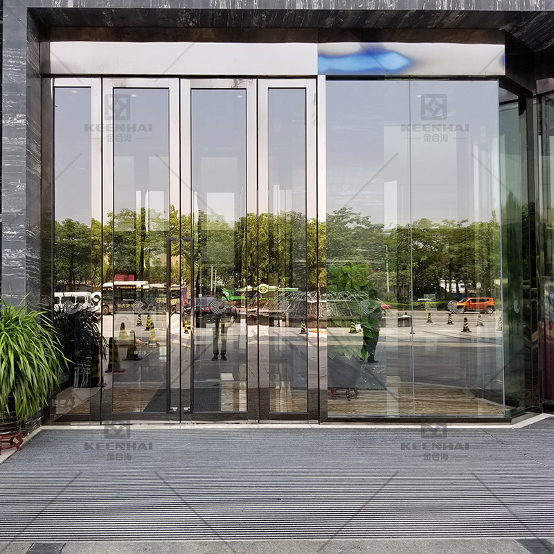 厂家供应 办公楼钢化玻璃大门 售楼部公馆银行推拉门轻奢金属钛金