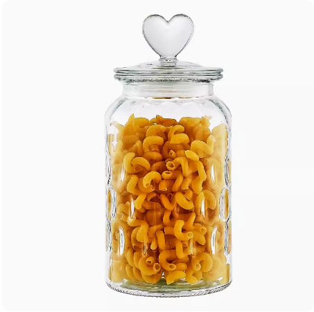 Glass Sealed Can Heart Water Drops Storage Jar Household Glass Jar Pickles Earthen Jar Transparent round Large Storage Box