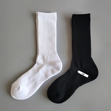 优家男士中高筒袜子纯棉毛巾底短袜黑白色篮球运动叠加堆积感长袜